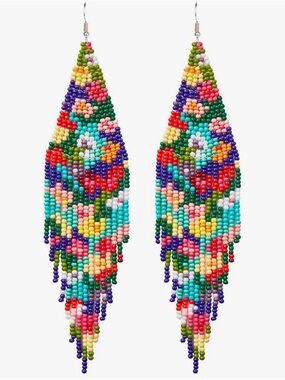 Colorful Beaded Fringe Earrings - Multicolor